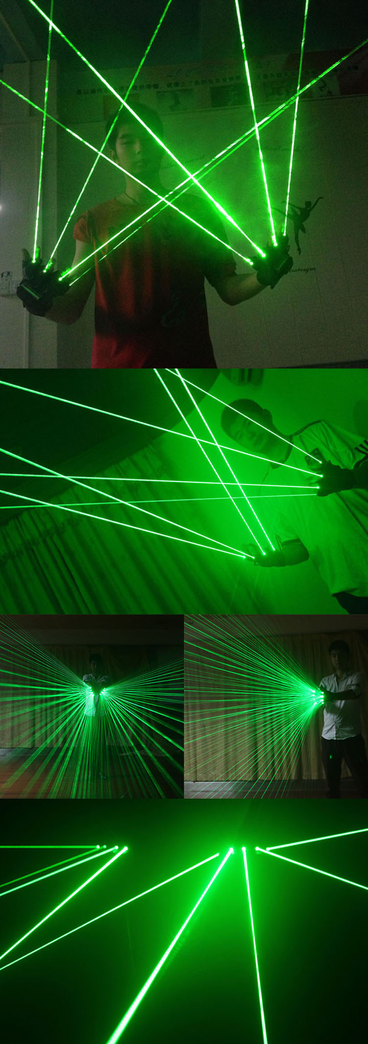 Haute qualité gants laser vert ont les quatre lasers de doigt