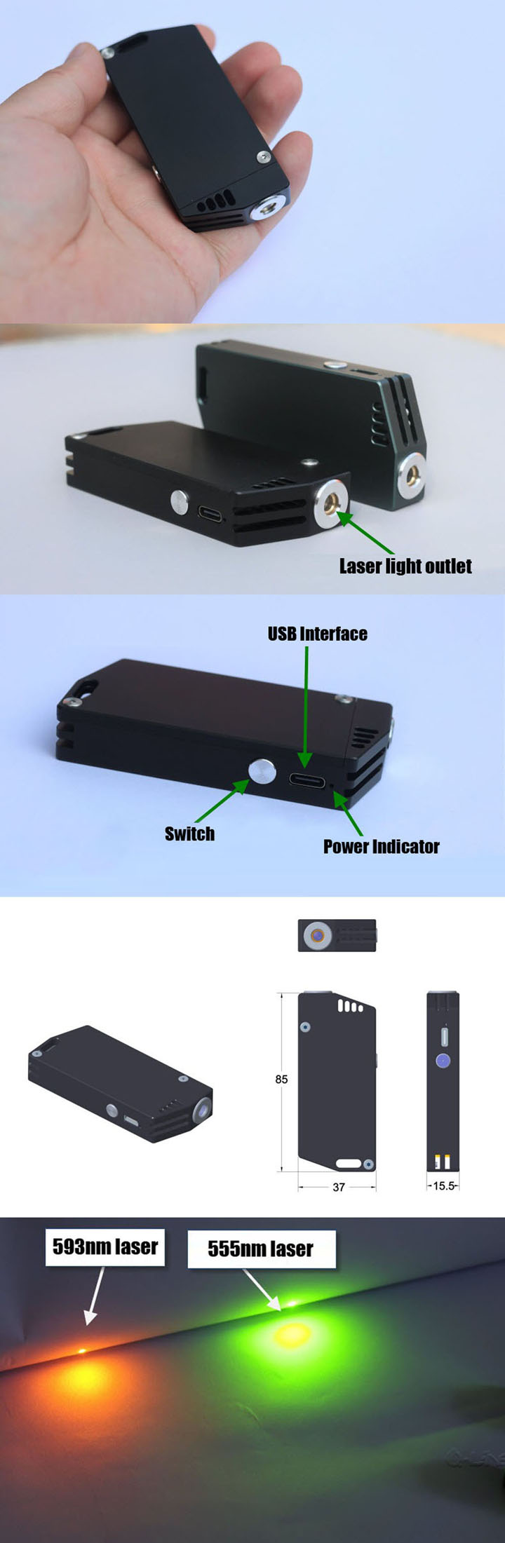 Pointeur laser jaune-vert 555 nm