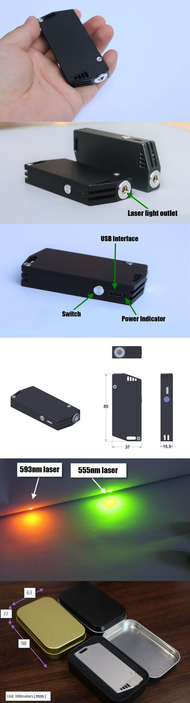 Pointeur laser jaune-vert 555 nm