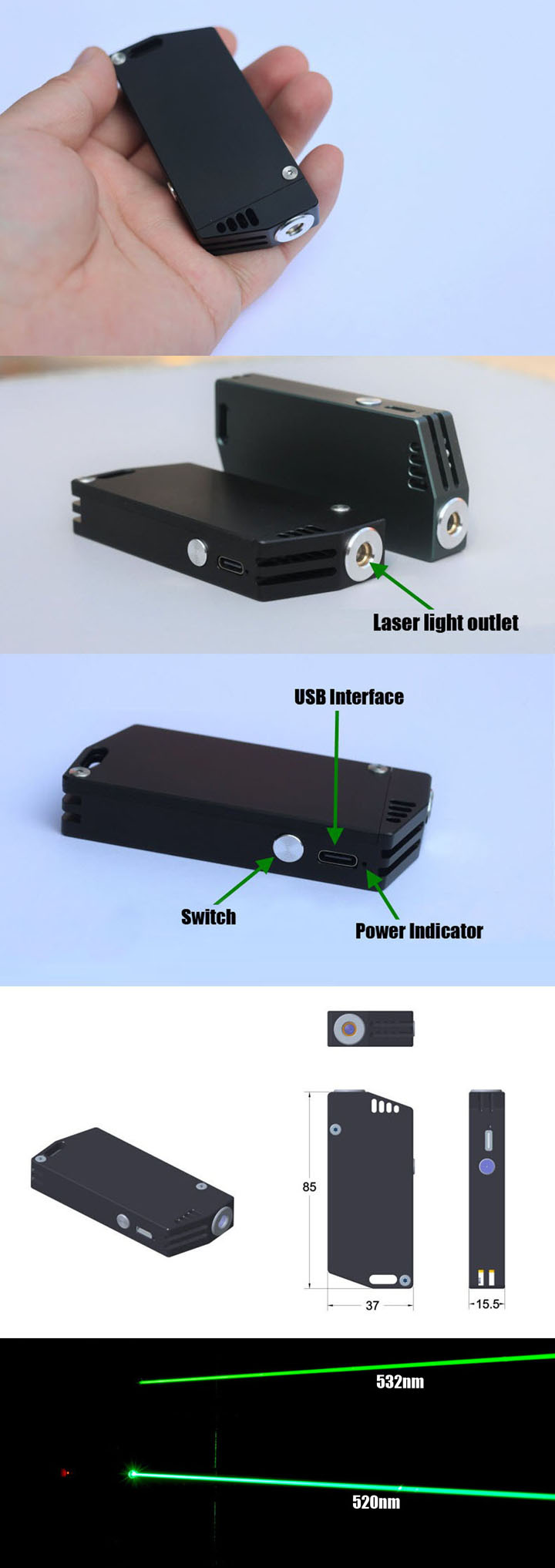 pointeur laser vert 500mW / 700mW 520nm